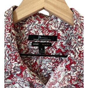 Men's Marc Anthony Linen Cotton Shirt, Red White Blue Floral Size M Slim Fit